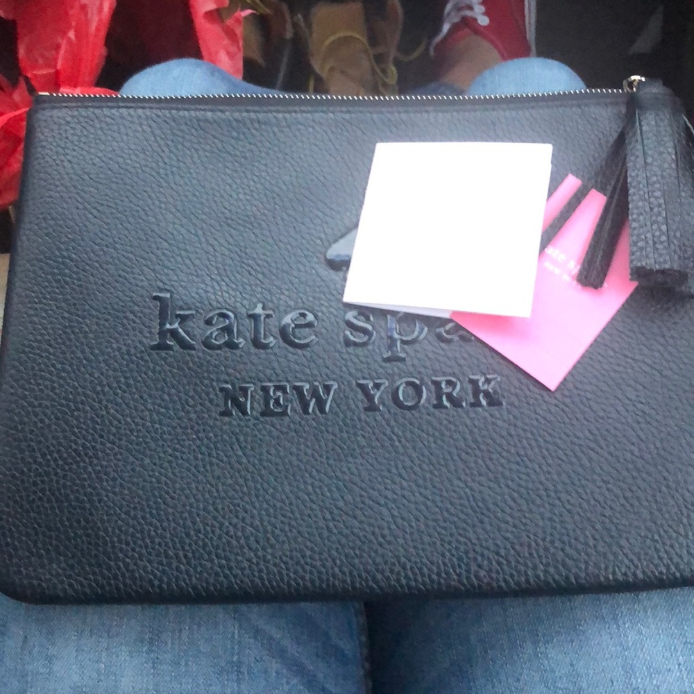 Kate Spade large tassel pouch with Sienne Logo NWT